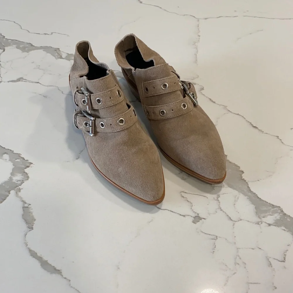 Rebecca Minkoff Tan Suede Buckled Low Booties 7